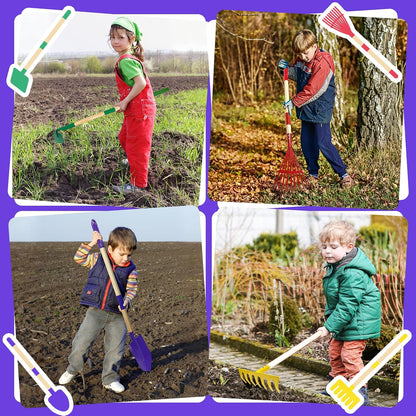 10Pcs Kids Gardening Tools Set - Wheelbarrow Toys with Shovel, Rake, Hoe and Leaf Rake for Outdoor Backyard Play, STEM Educational Toys, for Toddler Boys & Girls Ages 3 4 5