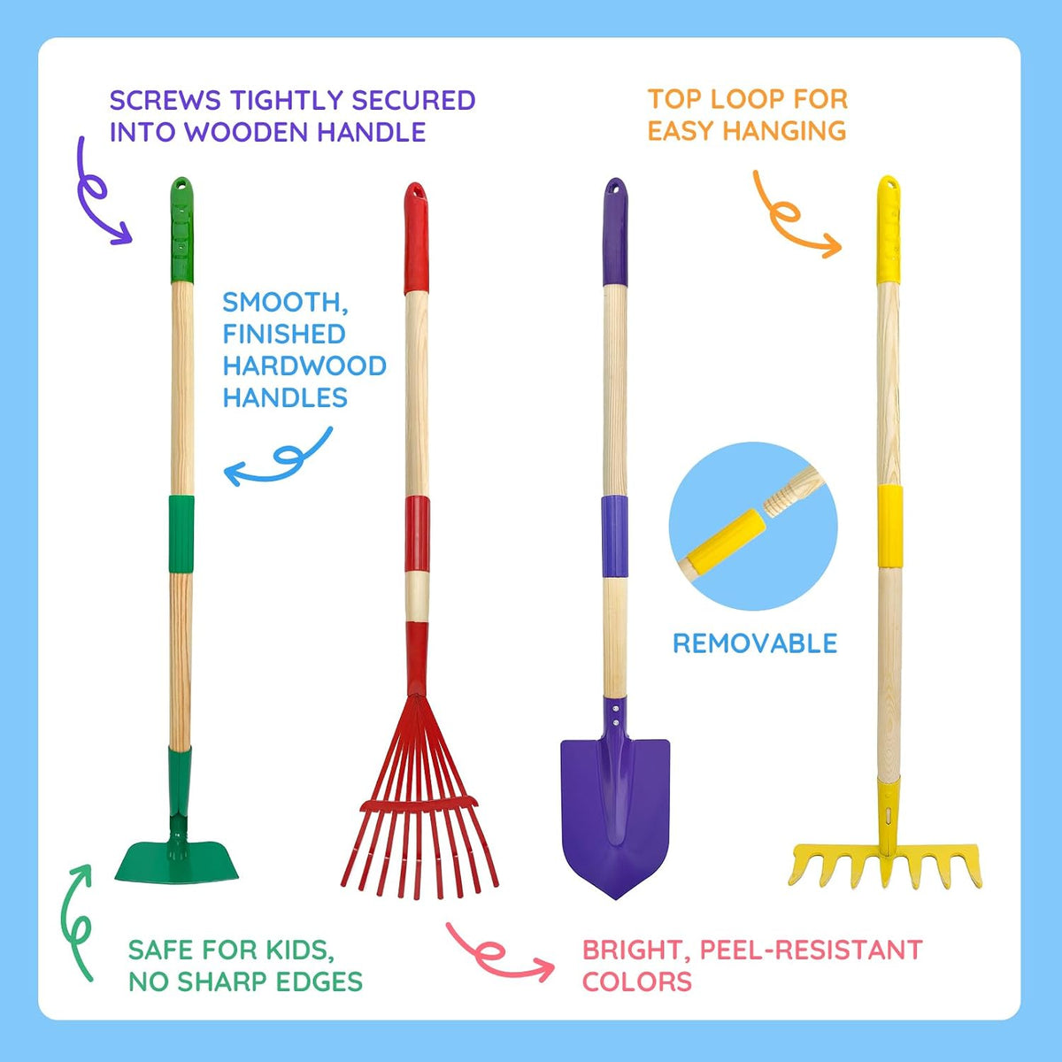 10Pcs Kids Gardening Tools Set - Wheelbarrow Toys with Shovel, Rake, Hoe and Leaf Rake for Outdoor Backyard Play, STEM Educational Toys, for Toddler Boys & Girls Ages 3 4 5