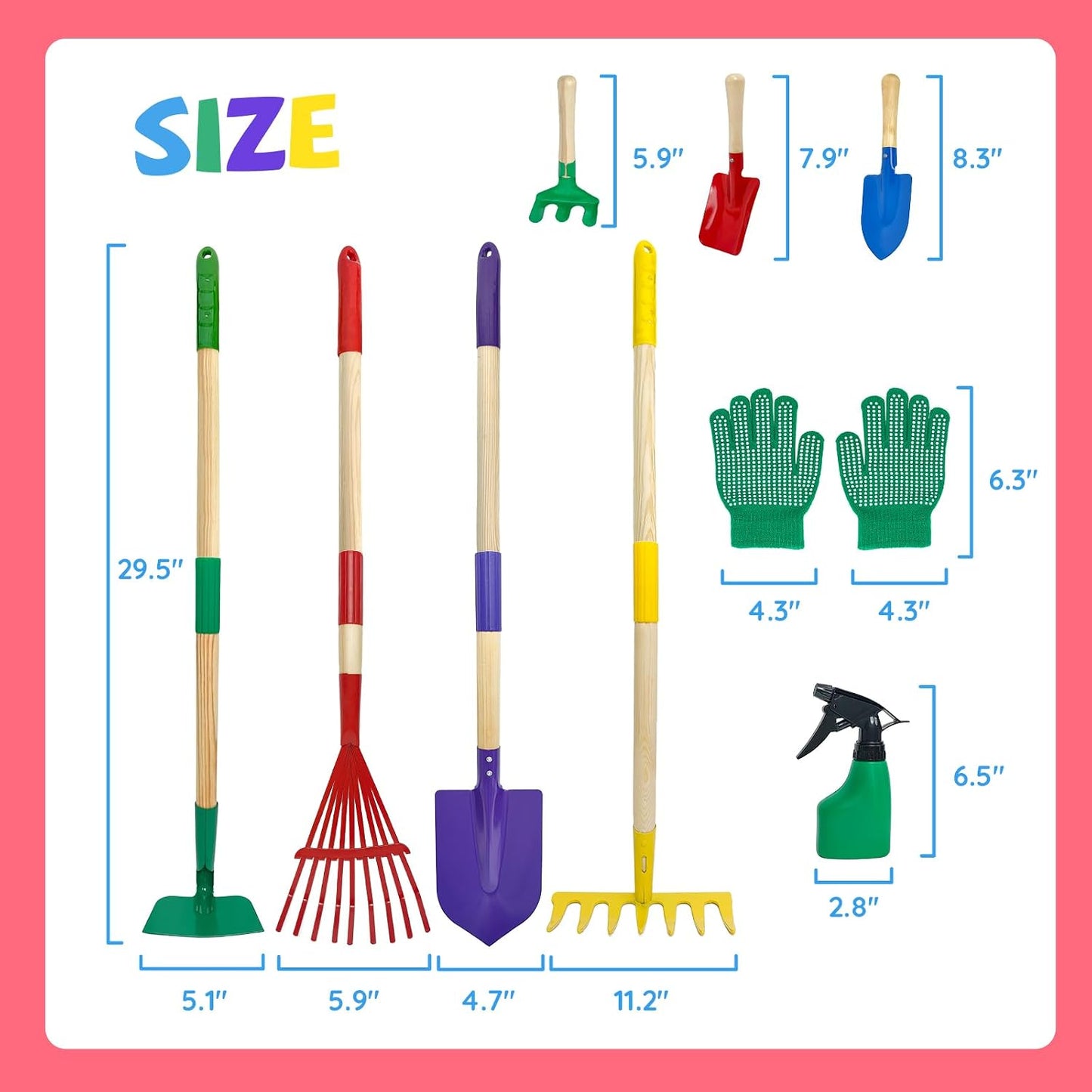 10Pcs Kids Gardening Tools Set - Wheelbarrow Toys with Shovel, Rake, Hoe and Leaf Rake for Outdoor Backyard Play, STEM Educational Toys, for Toddler Boys & Girls Ages 3 4 5