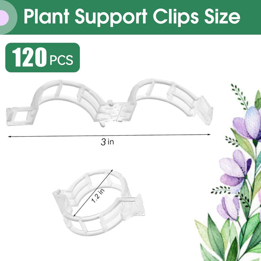 120pcs White Plant Support Clips - Tomato Clips for String Trellis, Grape Vine Clips for Garden Netting Climbing Plants, Secured Plastic Plant Clip for Fixing Stem and Vine