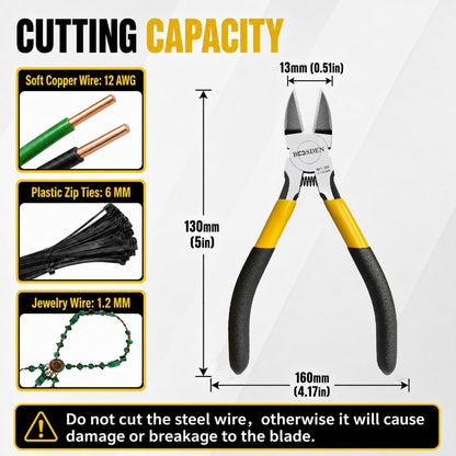 BOOSDEN Wire Cutter 6.5 inch Cutting Pliers Diagonal Cutter Metal Snipper