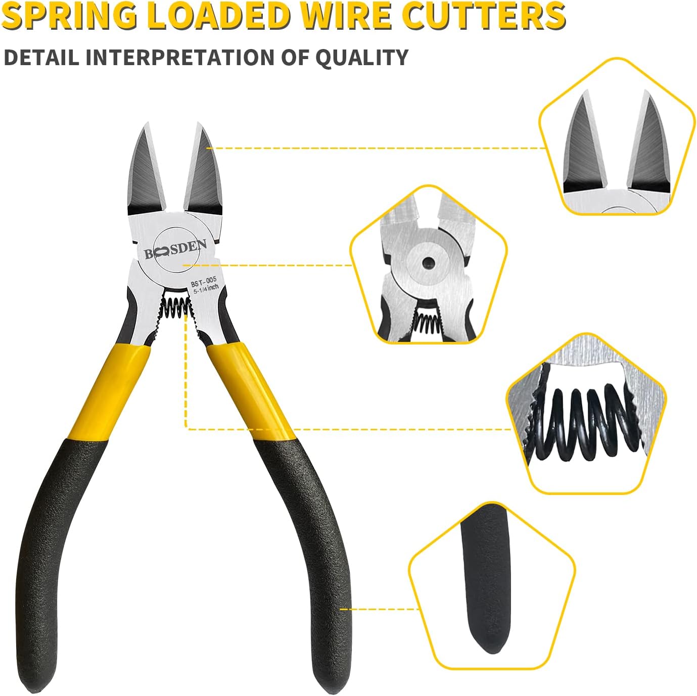 BOOSDEN Wire Cutter 6.5 inch Cutting Pliers Diagonal Cutter Metal Snipper