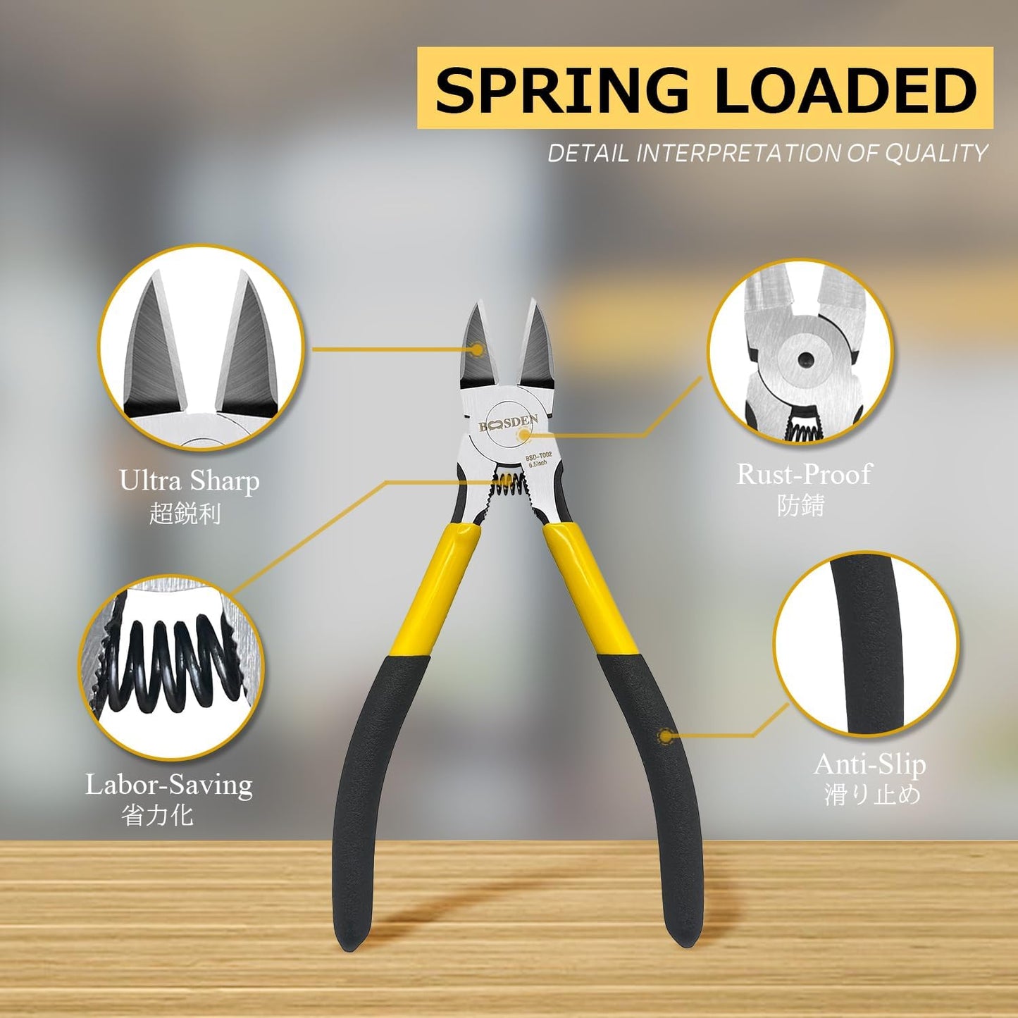 BOOSDEN Wire Cutter 6.5 inch Cutting Pliers Diagonal Cutter Metal Snipper