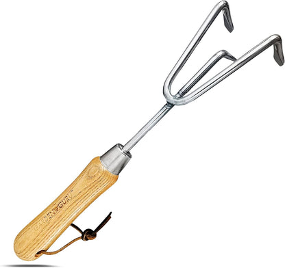 Eco Hand Cultivator Rake Tiller Tool- 100% Recycled Stainless Steel - Rust Resistant - FSC Certified Wood Ergonomic Handle - Great for Gardening Cultivating Loosening Weeding