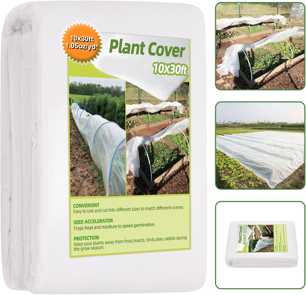 10FT x 30FT Plant Cover Freeze Protection 1.1 oz/yd Greenhouse Covers Frost Blankets for Vegetable Reusable Floating Row Cover for Winter Cold Weather,Garden Frost Sun Pest Protection