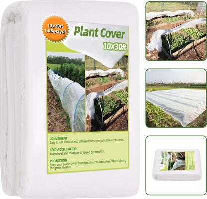10FT x 30FT Plant Cover Freeze Protection 1.1 oz/yd Greenhouse Covers Frost Blankets for Vegetable Reusable Floating Row Cover for Winter Cold Weather,Garden Frost Sun Pest Protection