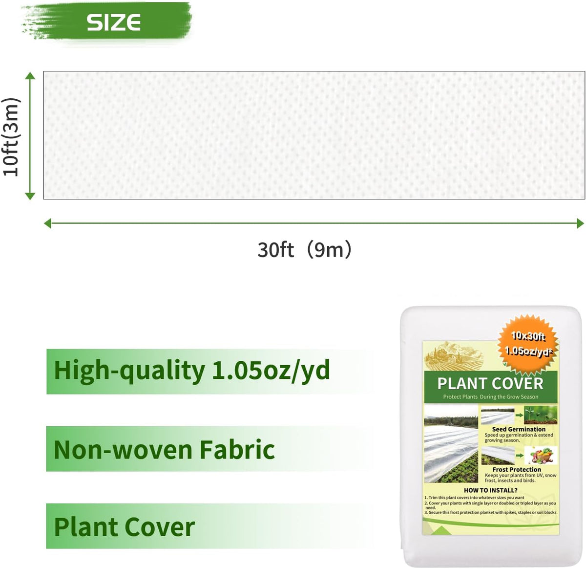 10FT x 30FT Plant Cover Freeze Protection 1.1 oz/yd Greenhouse Covers Frost Blankets for Vegetable Reusable Floating Row Cover for Winter Cold Weather,Garden Frost Sun Pest Protection