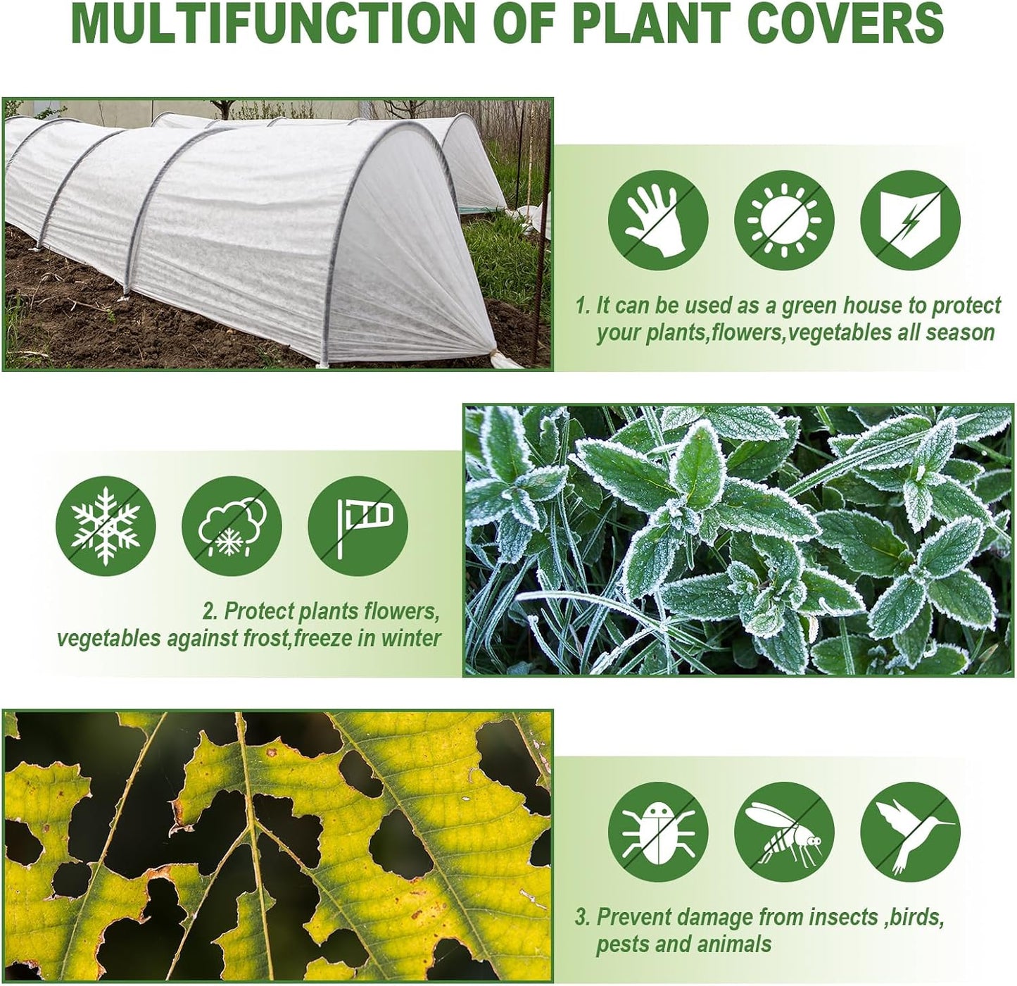 10FT x 30FT Plant Cover Freeze Protection 1.1 oz/yd Greenhouse Covers Frost Blankets for Vegetable Reusable Floating Row Cover for Winter Cold Weather,Garden Frost Sun Pest Protection