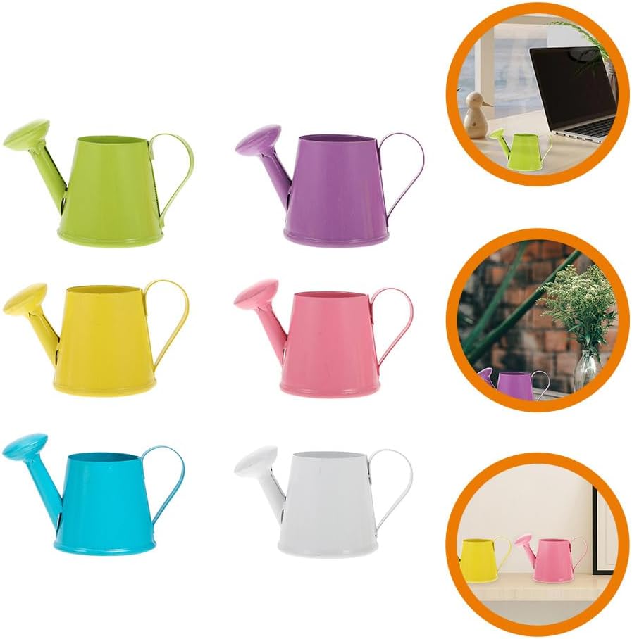 6pcs Mini Watering Can Child Iron Metal Flower Vessel, 8.5X4.7X4.3CM