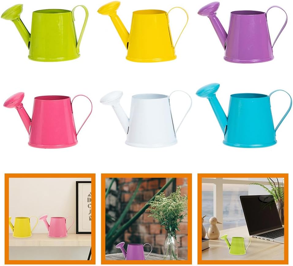 6pcs Mini Watering Can Child Iron Metal Flower Vessel, 8.5X4.7X4.3CM