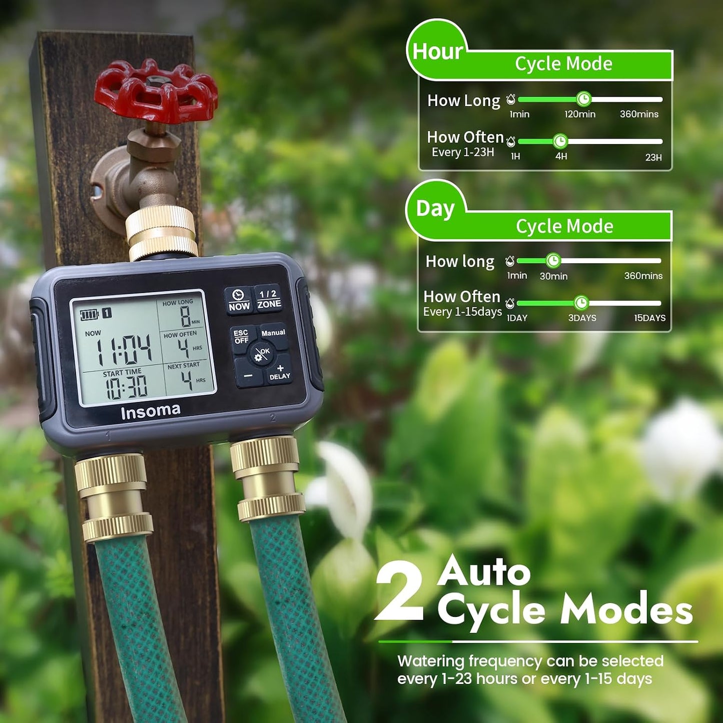 Water Timer for Outdoor Garden Hose, Hose Timer with Rain Delay/Manual Mode, Automatic Drip Irrigation Controller System for Lawn Yard Garden Watering
