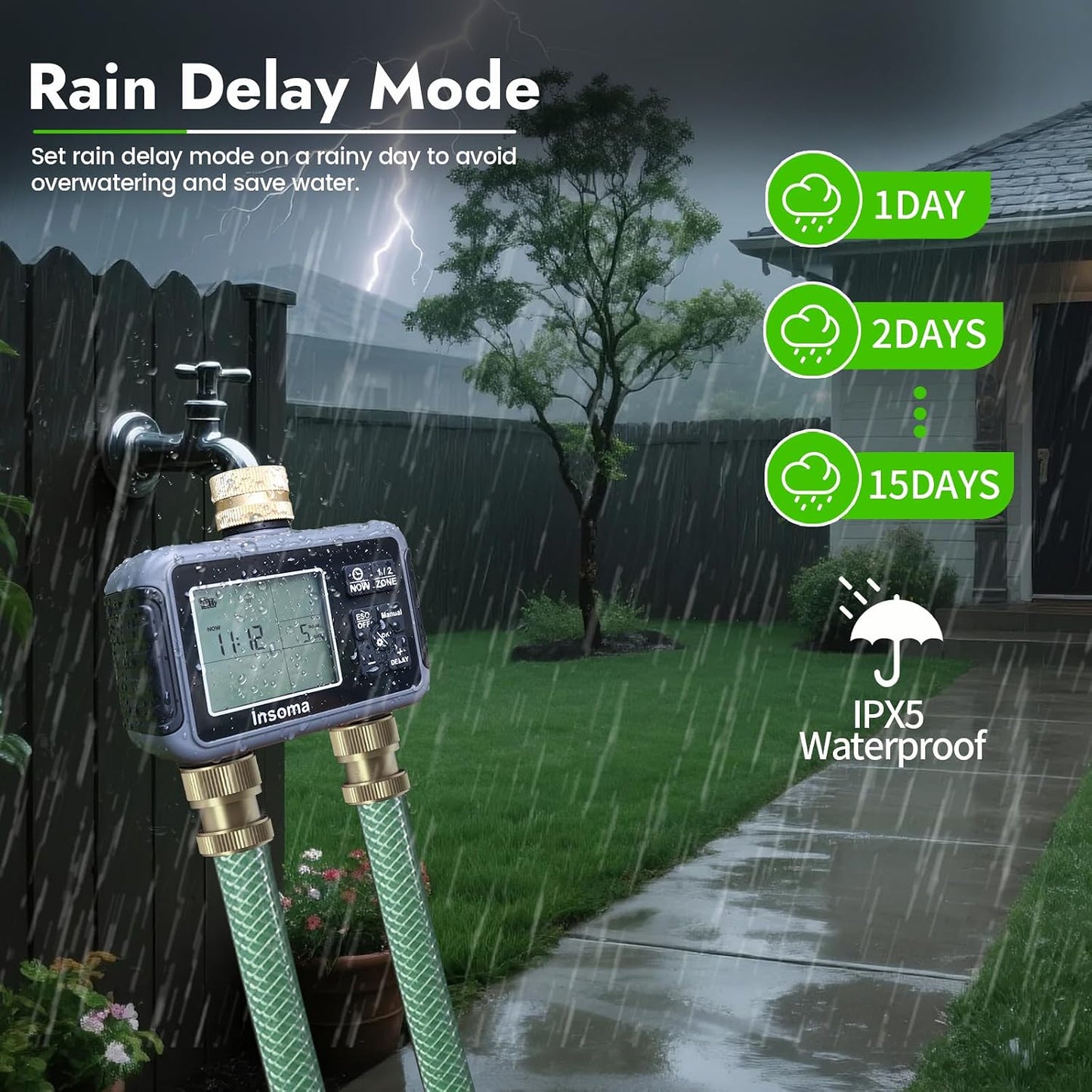 Water Timer for Outdoor Garden Hose, Hose Timer with Rain Delay/Manual Mode, Automatic Drip Irrigation Controller System for Lawn Yard Garden Watering