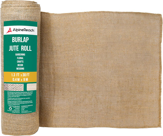 Burlap Fabric Roll 1.3ft x 30ft - Multipurpose Natural Jute for Tree & Plant Frost Protection, Wedding Runner Decorations, Home Center Pieces, Rustic Fiber Party Décor, Gardening