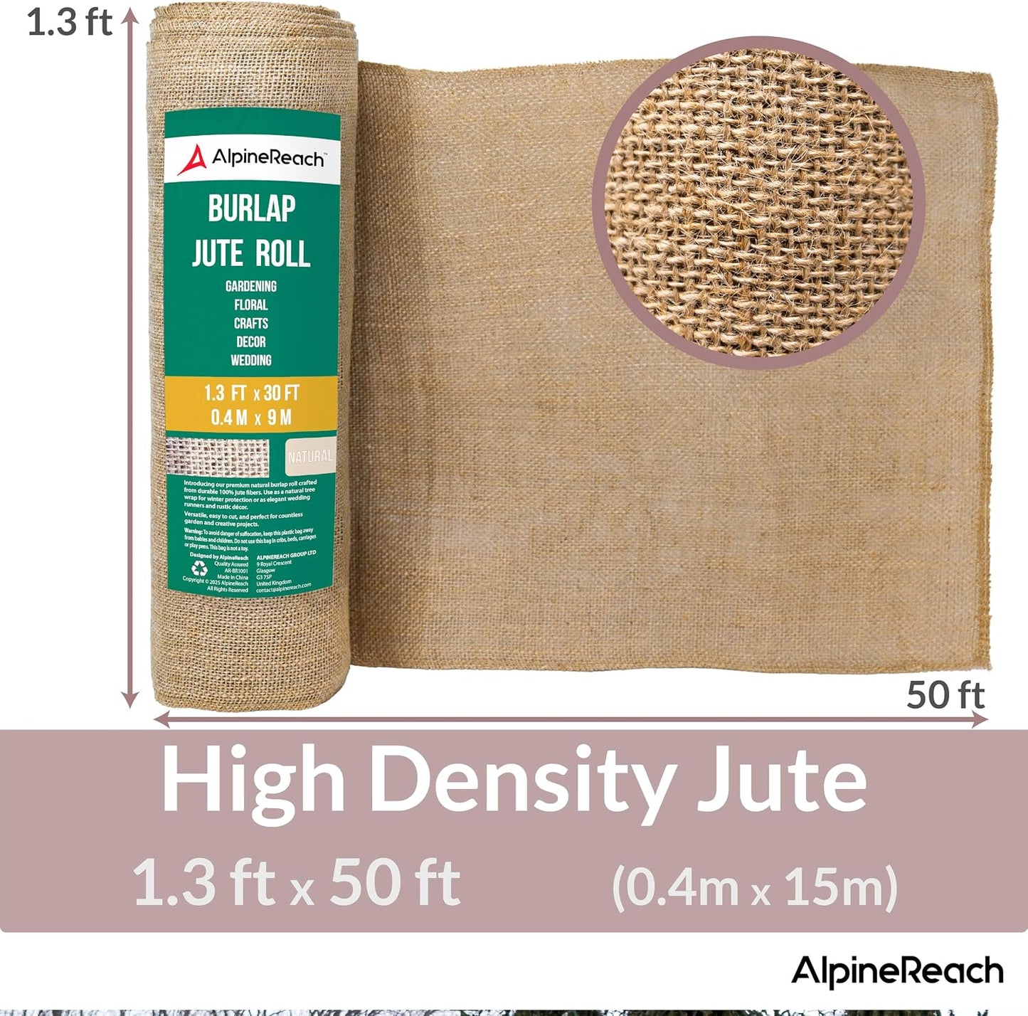 Burlap Fabric Roll 1.3ft x 30ft - Multipurpose Natural Jute for Tree & Plant Frost Protection, Wedding Runner Decorations, Home Center Pieces, Rustic Fiber Party Décor, Gardening