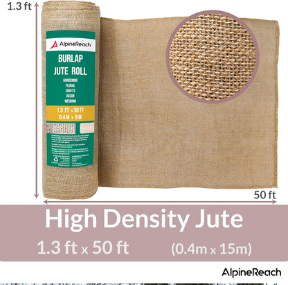 Burlap Fabric Roll 1.3ft x 30ft - Multipurpose Natural Jute for Tree & Plant Frost Protection, Wedding Runner Decorations, Home Center Pieces, Rustic Fiber Party Décor, Gardening