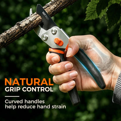 8.5" Bypass Pruning Shears, Jam-Proof Spring Clippers for branches