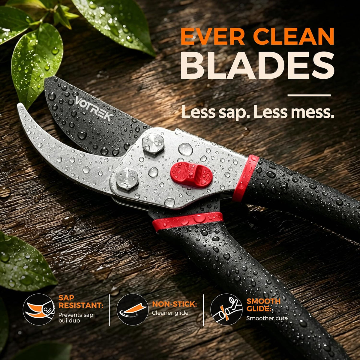 8.5" Bypass Pruning Shears, Jam-Proof Spring Clippers for branches