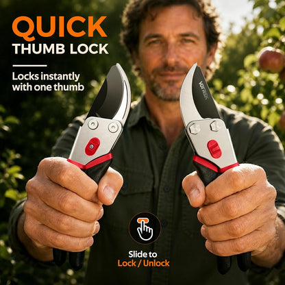 8.5" Bypass Pruning Shears, Jam-Proof Spring Clippers for branches