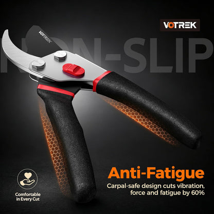 8.5" Bypass Pruning Shears, Jam-Proof Spring Clippers for branches