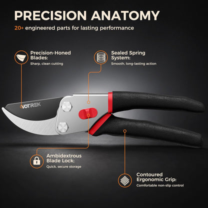 8.5" Bypass Pruning Shears, Jam-Proof Spring Clippers for branches