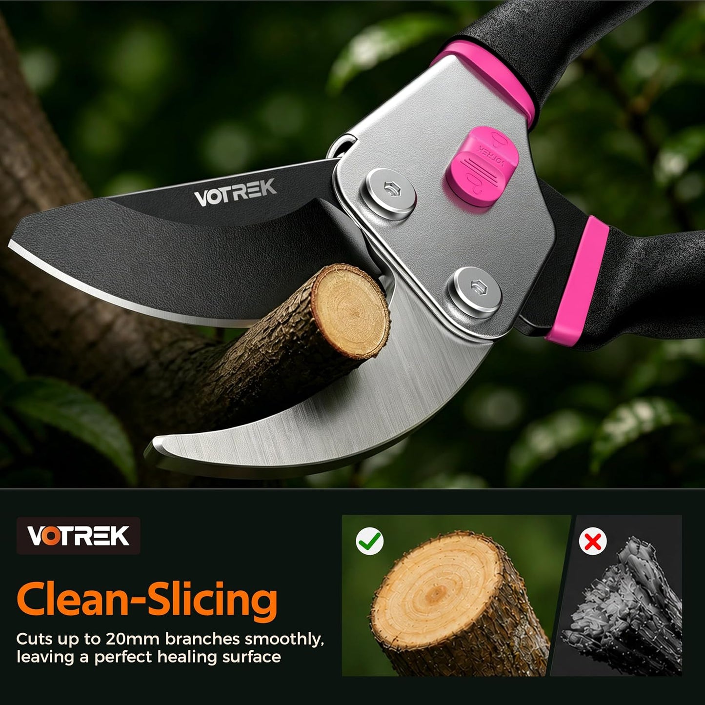 8.5" Bypass Pruning Shears, Jam-Proof Spring Clippers for branches