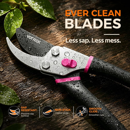 8.5" Bypass Pruning Shears, Jam-Proof Spring Clippers for branches