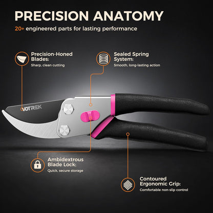 8.5" Bypass Pruning Shears, Jam-Proof Spring Clippers for branches