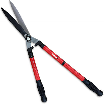 B212A Telescopic Hedge Shears with Wavy Blade and Extendable Steel Handles. Extendable Manual Hedge Clippers for Trimming Borders, Boxwood, and Tall Bushes.