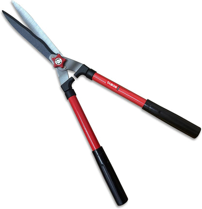 B212A Telescopic Hedge Shears with Wavy Blade and Extendable Steel Handles. Extendable Manual Hedge Clippers for Trimming Borders, Boxwood, and Tall Bushes.