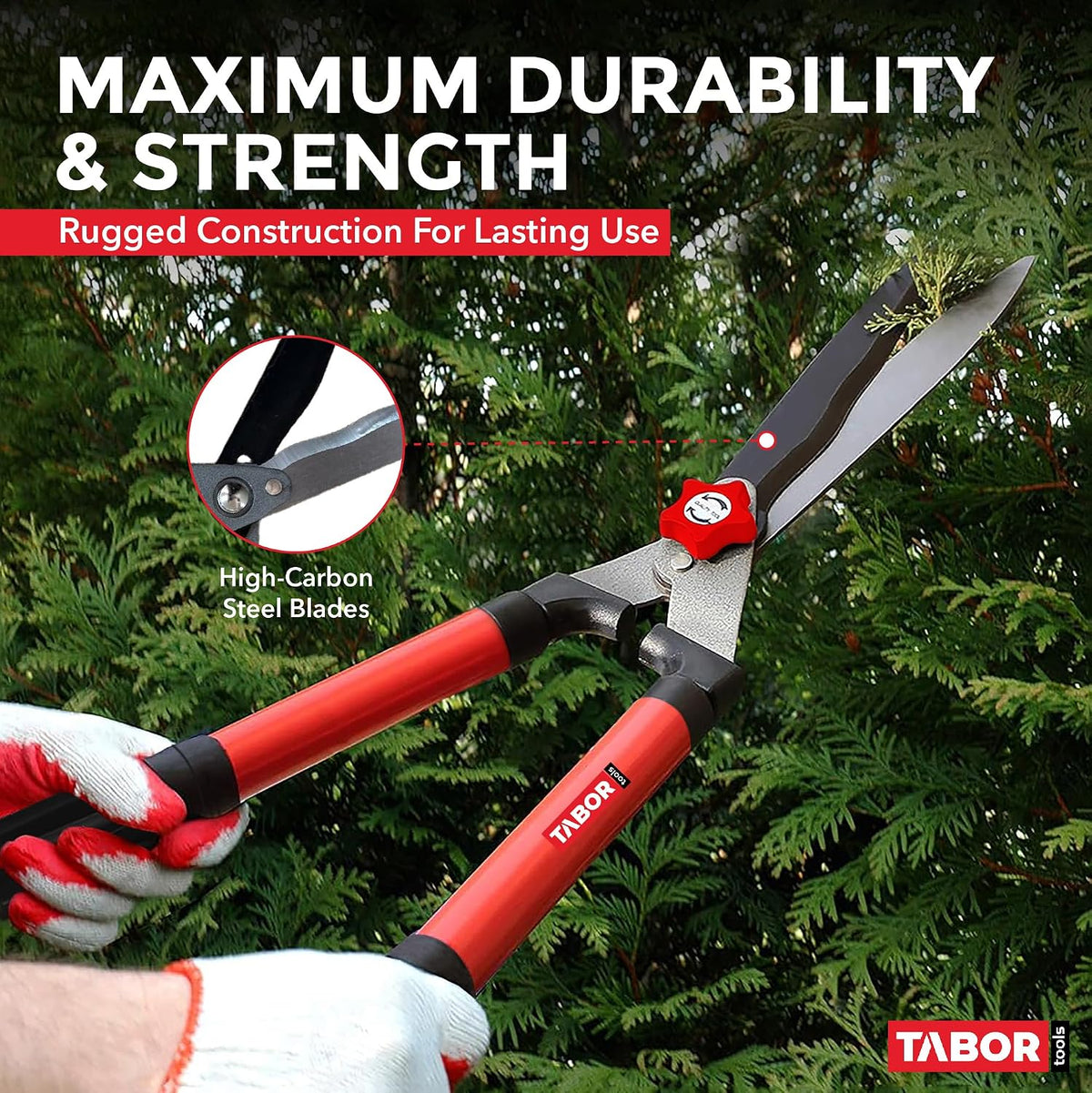 B212A Telescopic Hedge Shears with Wavy Blade and Extendable Steel Handles. Extendable Manual Hedge Clippers for Trimming Borders, Boxwood, and Tall Bushes.