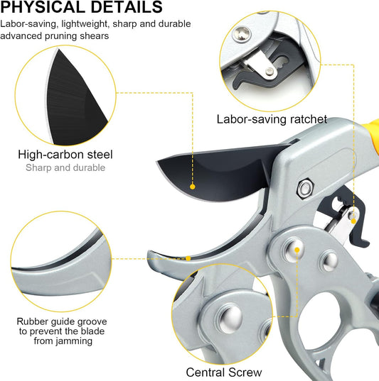 Germany Pruning Shears For Gardening, Arthritis Weak Hand Snips, 4x cutting power trimming, 1-Inch Cut Capacity Garden Clippers, Ergonomic handle, Rust resistant, high strength steel, Sharp