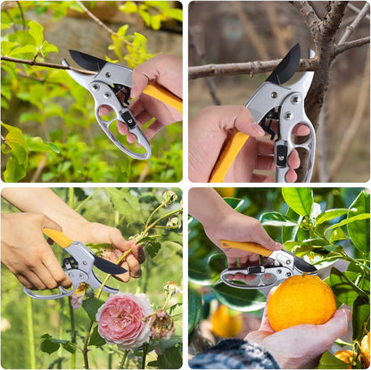 Germany Pruning Shears For Gardening, Arthritis Weak Hand Snips, 4x cutting power trimming, 1-Inch Cut Capacity Garden Clippers, Ergonomic handle, Rust resistant, high strength steel, Sharp