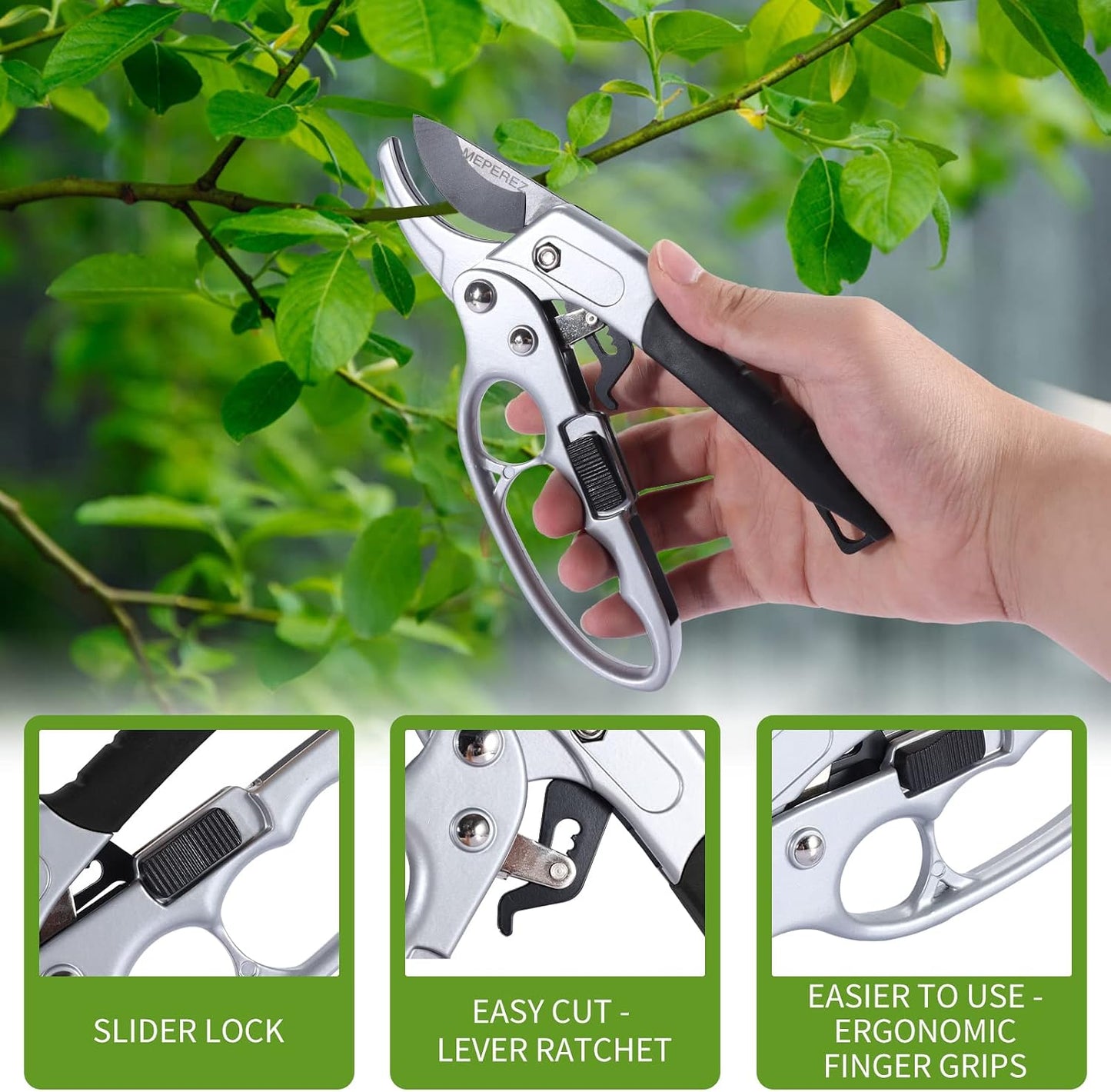 Germany Pruning Shears For Gardening, Arthritis Weak Hand Snips, 4x cutting power trimming, 1-Inch Cut Capacity Garden Clippers, Ergonomic handle, Rust resistant, high strength steel, Sharp