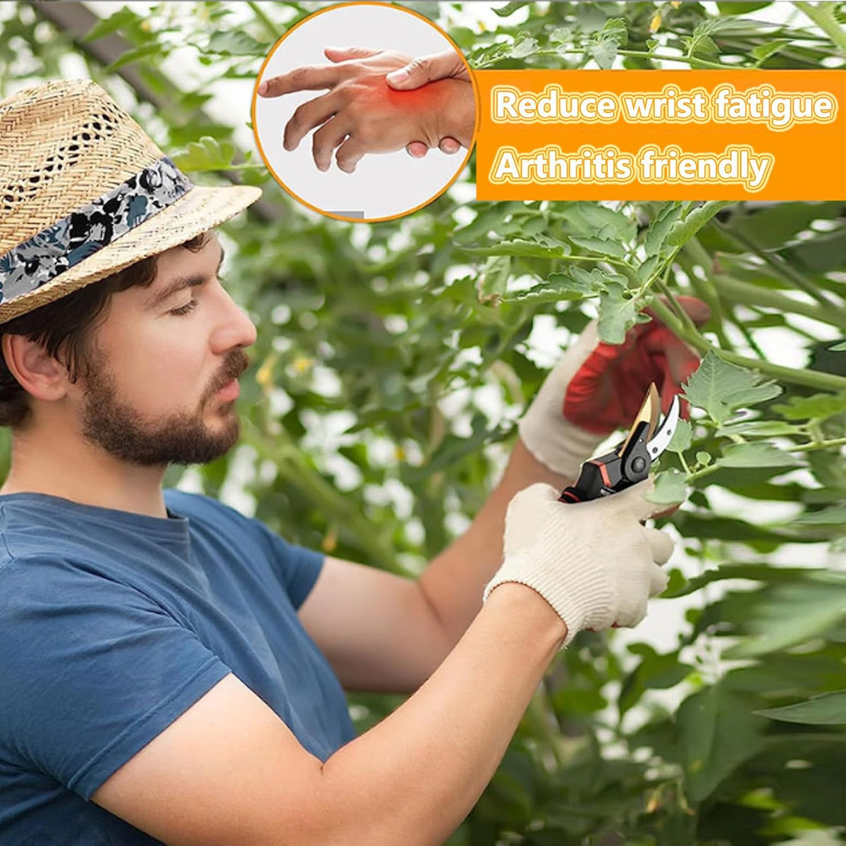 Germany Pruning Shears For Gardening, Arthritis Weak Hand Snips, 4x cutting power trimming, 1-Inch Cut Capacity Garden Clippers, Ergonomic handle, Rust resistant, high strength steel, Sharp