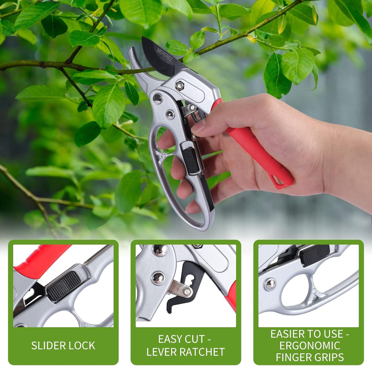 Germany Pruning Shears For Gardening, Arthritis Weak Hand Snips, 4x cutting power trimming, 1-Inch Cut Capacity Garden Clippers, Ergonomic handle, Rust resistant, high strength steel, Sharp