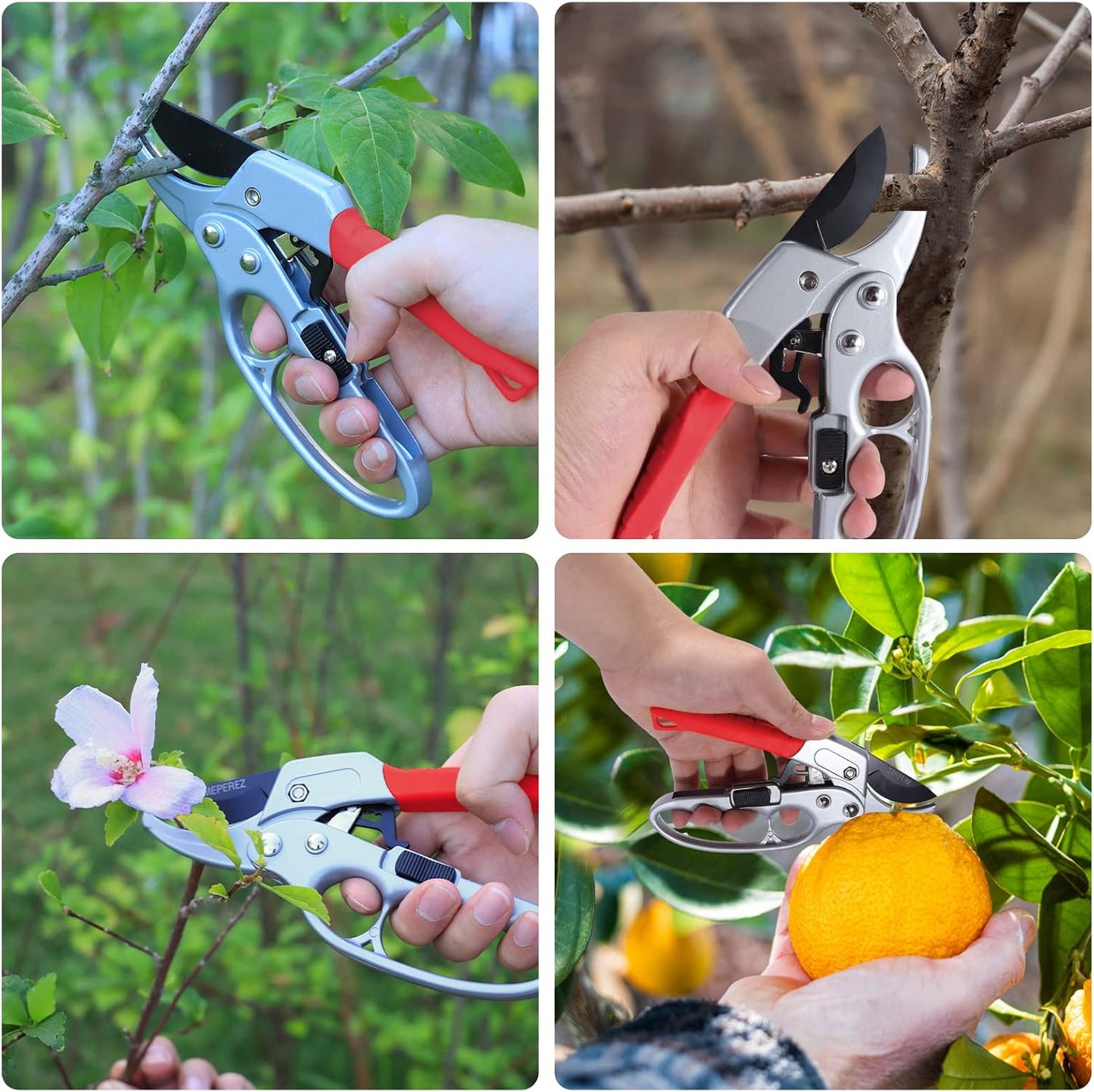 Germany Pruning Shears For Gardening, Arthritis Weak Hand Snips, 4x cutting power trimming, 1-Inch Cut Capacity Garden Clippers, Ergonomic handle, Rust resistant, high strength steel, Sharp