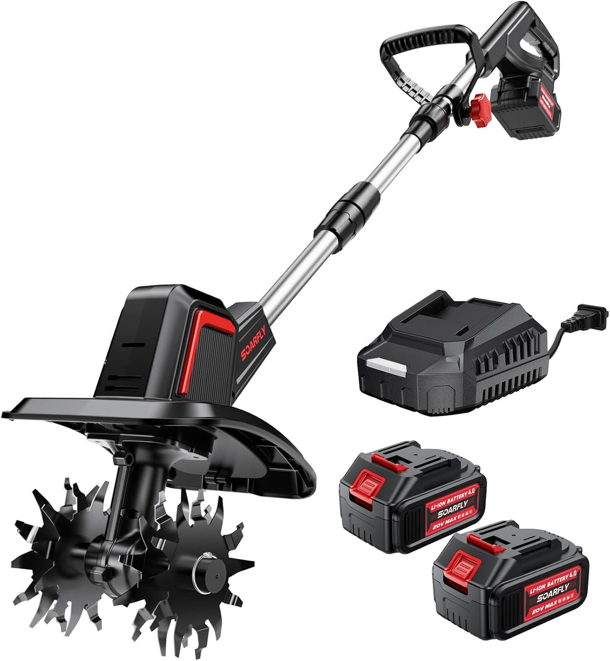 Cordless Tiller Cultivator 9" Width 6.6" Depth, 2×4.0Ah Batteries