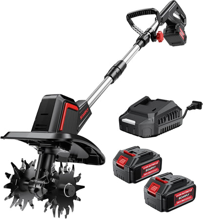 Cordless Tiller Cultivator 9" Width 6.6" Depth, 2×4.0Ah Batteries