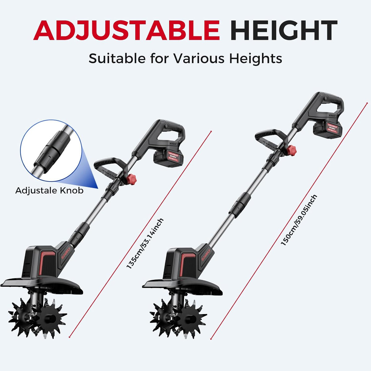 Cordless Tiller Cultivator 9" Width 6.6" Depth, 2×4.0Ah Batteries