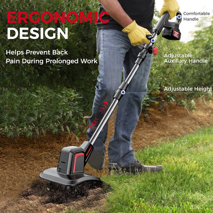 Cordless Tiller Cultivator 9" Width 6.6" Depth, 2×4.0Ah Batteries