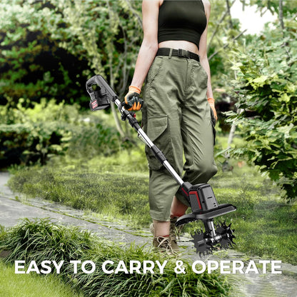 Cordless Tiller Cultivator 9" Width 6.6" Depth, 2×4.0Ah Batteries