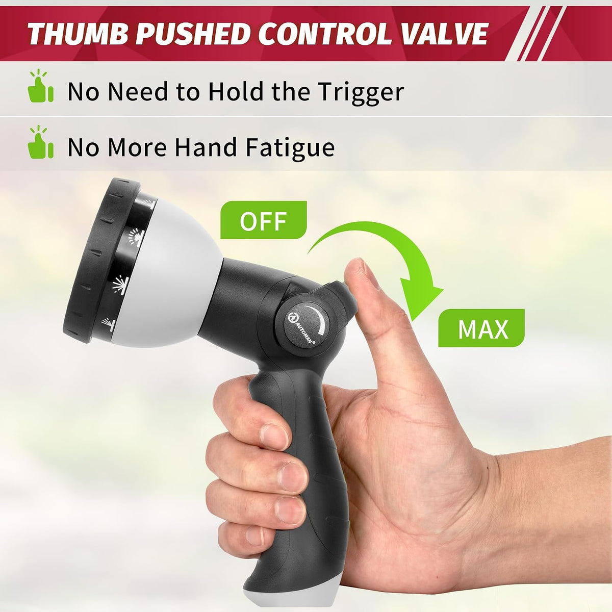 Garden Hose Nozzle Sprayer - 10 Spray Patterns, Thumb Control On Off Valve, Durable Water Nozzle, Extra 4 Washers, for Watering Garden, Cleaning, Washing Car, Showering Pets Lawngreen