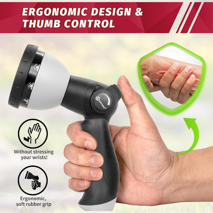 Garden Hose Nozzle Sprayer - 10 Spray Patterns, Thumb Control On Off Valve, Durable Water Nozzle, Extra 4 Washers, for Watering Garden, Cleaning, Washing Car, Showering Pets Lawngreen