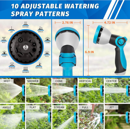 Garden Hose Nozzle Sprayer - 10 Spray Patterns, Thumb Control On Off Valve, Durable Water Nozzle, Extra 4 Washers, for Watering Garden, Cleaning, Washing Car, Showering Pets Lawngreen