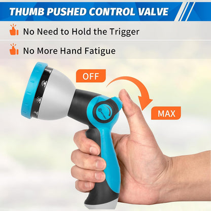 Garden Hose Nozzle Sprayer - 10 Spray Patterns, Thumb Control On Off Valve, Durable Water Nozzle, Extra 4 Washers, for Watering Garden, Cleaning, Washing Car, Showering Pets Lawngreen
