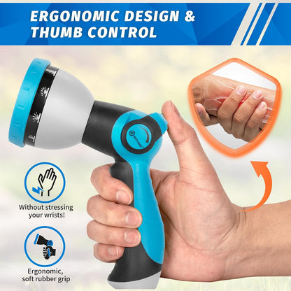 Garden Hose Nozzle Sprayer - 10 Spray Patterns, Thumb Control On Off Valve, Durable Water Nozzle, Extra 4 Washers, for Watering Garden, Cleaning, Washing Car, Showering Pets Lawngreen