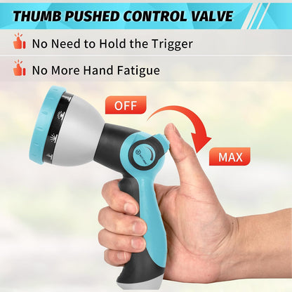 Garden Hose Nozzle Sprayer - 10 Spray Patterns, Thumb Control On Off Valve, Durable Water Nozzle, Extra 4 Washers, for Watering Garden, Cleaning, Washing Car, Showering Pets Lawngreen