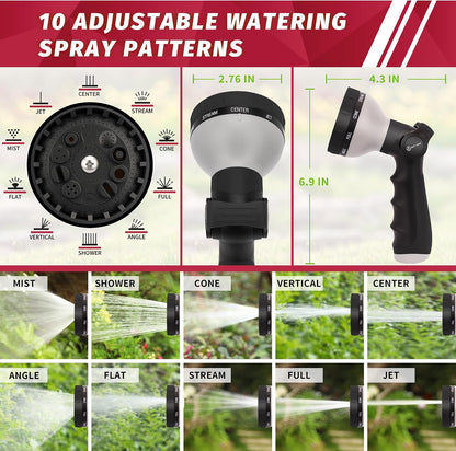 Garden Hose Nozzle Sprayer - 10 Spray Patterns, Thumb Control On Off Valve, Durable Water Nozzle, Extra 4 Washers, for Watering Garden, Cleaning, Washing Car, Showering Pets Lawngreen