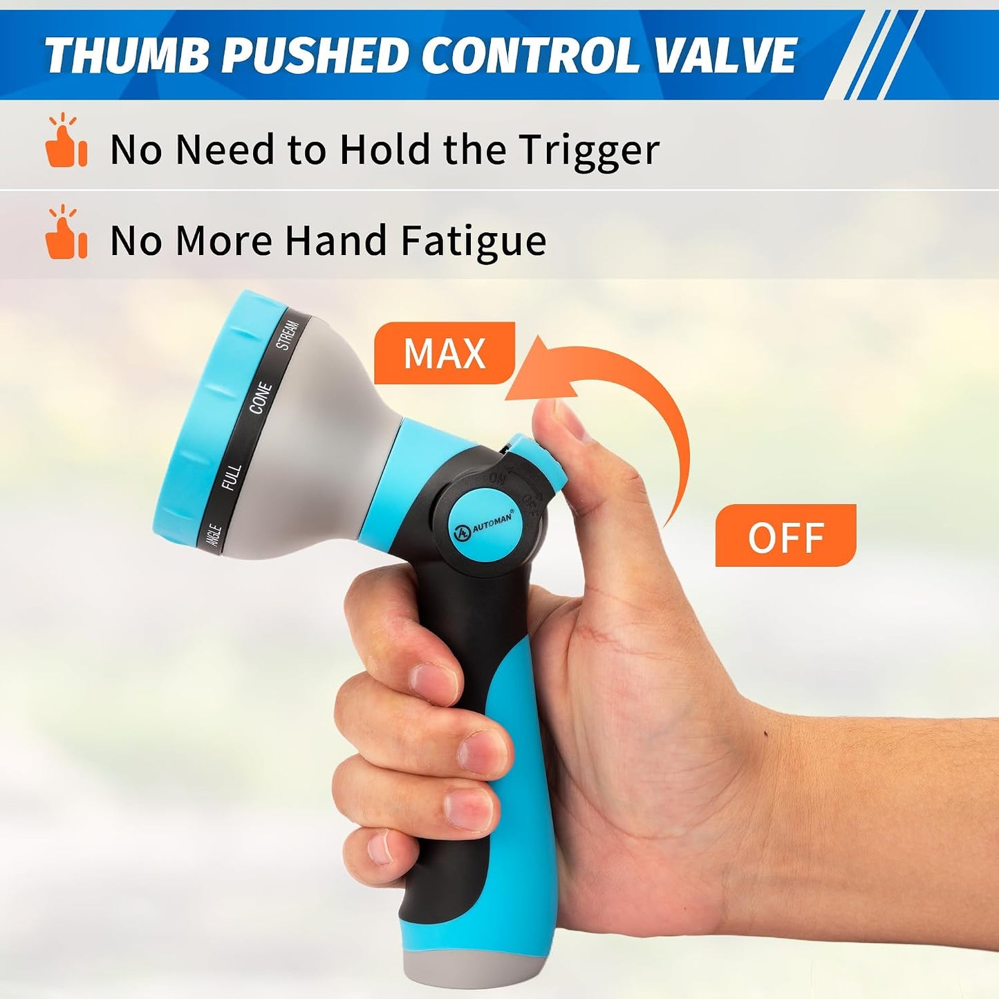 Garden Hose Nozzle Sprayer - 10 Spray Patterns, Thumb Control On Off Valve, Durable Water Nozzle, Extra 4 Washers, for Watering Garden, Cleaning, Washing Car, Showering Pets Lawngreen