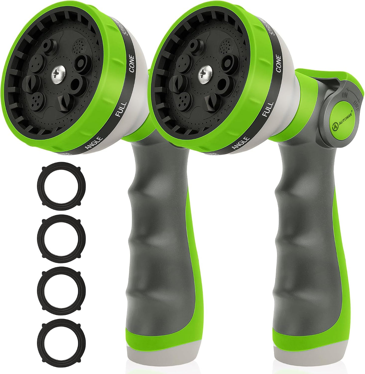 Garden Hose Nozzle Sprayer - 10 Spray Patterns, Thumb Control On Off Valve, Durable Water Nozzle, Extra 4 Washers, for Watering Garden, Cleaning, Washing Car, Showering Pets Lawngreen